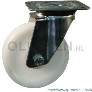 Protempo serie 34-31 zwenk transportwiel plaatbevestiging RVS gaffel naturel PP (of PA) 150 mm glijlager 234.151.316.050
