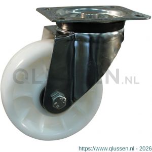 Protempo serie 34-31 zwenk transportwiel plaatbevestiging RVS gaffel naturel PP (of PA) 150 mm kogellager 234.156.316.000