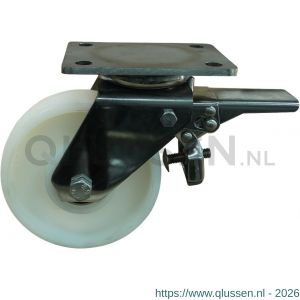 Protempo serie 34-32 zwenk transportwiel plaatbevestiging dubbele rem licht RVS gaffel naturel PP (of PA) 150 mm kogellager 234.156.326.400