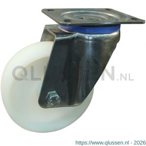 Protempo serie 34-35 zwenk transportwiel plaatbevestiging RVS gaffel naturel PP (of PA) 175 mm rollager RVS 234.179.356.050