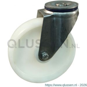 Protempo serie 34-30 zwenk transportwiel boutgat RVS gaffel naturel PP (of PA) 200 mm rollager RVS 234.209.310.016