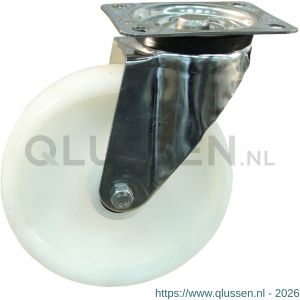 Protempo serie 34-31 zwenk transportwiel plaatbevestiging RVS gaffel naturel PP (of PA) 200 mm rollager RVS 234.209.316.050