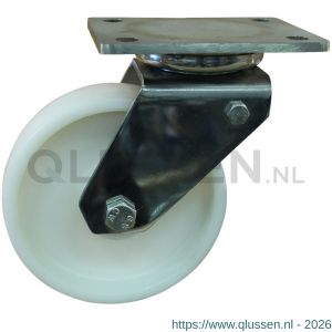 Protempo serie 34-32 zwenk transportwiel plaatbevestiging dubbele rem licht RVS gaffel naturel PP (of PA) 200 mm rollager RVS 234.209.326.400