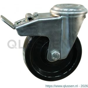 Protempo serie 35-31 zwenk transportwiel boutgat dubbele rem naloop RVS gaffel zwart hittebestendig van Ditherm geremd 100 mm glijlager 235.101.310.512