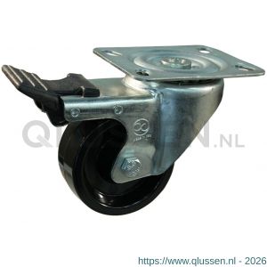 Protempo serie 35-09 zwenk transportwiel plaatbevestiging dubbele rem naloop stalen gaffel zwart hittebestendig van Ditherm 125 mm glijlager 235.121.096.500