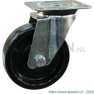 Protempo serie 35-31 zwenk transportwiel plaatbevestiging RVS gaffel zwart hittebestendig van Ditherm 125 mm glijlager 235.121.316.000