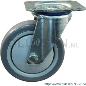 Protempo serie 36-10 zwenk transportwiel plaatbevestiging stalen gaffel grijze PP velg grijze PVC band ± 82 shore A 125 mm kogellager 236.126.106.000