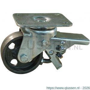 Protempo serie 45-19 zwenk transportwiel plaatbevestiging dubbele rem voorloop stalen gaffel gietijzeren 80 mm glijlager 245.081.196.330