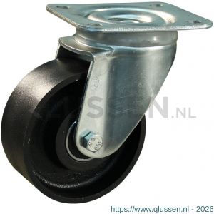 Protempo serie 45-11 zwenk transportwiel plaatbevestiging stalen gaffel gietijzeren 100 mm kogellager 245.106.116.040