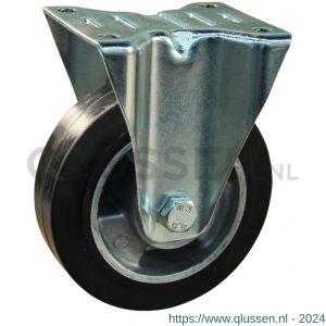 Protempo serie 10-12 bok transportwiel plaatbevestiging stalen gaffel aluminium velg zwarte elastische rubberen band ± 68 shore A 100 mm kogellager 310.106.126.000