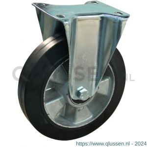 Protempo serie 10-12 bok transportwiel plaatbevestiging stalen gaffel aluminium velg zwarte elastische rubberen band ± 68 shore A 160 mm kogellager 310.166.126.000