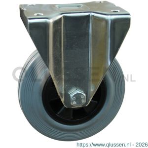Protempo serie 11-31 bok transportwiel plaatbevestiging RVS gaffel PP velg standaard grijze rubberen band 100 mm glijlager 311.101.316.000