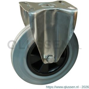 Protempo serie 11-30 bok transportwiel plaatbevestiging RVS gaffel PP velg standaard grijze rubberen band 200 mm rollager RVS 311.209.306.000