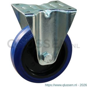 Protempo serie 13-12 bok transportwiel plaatbevestiging stalen gaffel zwarte PA velg blauwe elastische rubberen band ± 70 shore A 100 mm rollager 313.102.126.000