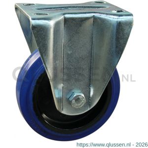 Protempo serie 13-19 bok transportwiel plaatbevestiging stalen gaffel zwarte PA velg blauwe elastische rubberen band ± 70 shore A 125 mm kogellager 313.126.196.000