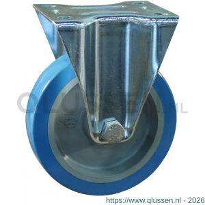 Protempo serie 21-12 bok transportwiel plaatbevestiging stalen gaffel grijze glasvezel versterkte PA velg blauwe TPU band 100 mm rollager 321.102.126.035