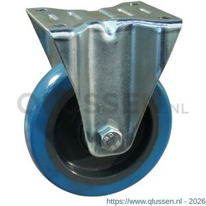 Protempo serie 21-12 bok transportwiel plaatbevestiging stalen gaffel grijze glasvezel versterkte PA velg blauwe TPU band 100 mm kogellager 321.106.126.030