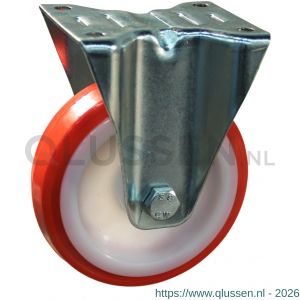 Protempo serie 27-12 bok transportwiel plaatbevestiging stalen gaffel witte PA velg rode TPU band ± 97 shore A 80 mm rollager 327.082.126.000