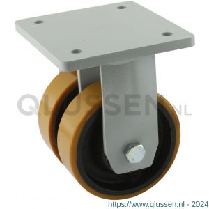 Protempo serie 28-21 bok transportwiel plaatbevestiging stalen gaffel gietijzeren velg PU band ± 97 shore A dubbel 150 mm kogellager 328.156.216.050