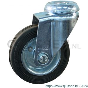 Protempo serie 02-51 zwenk apparatenwiel boutgat stalen gaffel stalen velg standaard zwarte rubberen band 100 mm rollager 402.102.510.000