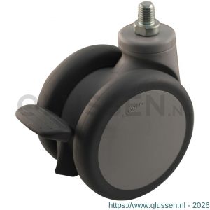 Protempo serie 55-74 zwenk apparatenwiel draadstift M10 dubbele rem voorloop PA gaffel grijze PA velg PU band 100 mm glijlager 455.101.744.312