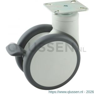 Protempo serie 55-76 zwenk apparatenwiel plaatbevestiging PA gaffel grijze PA velg PU band 125 mm kogellager 455.126.766.800