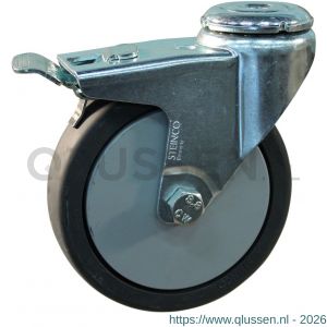 Protempo serie 64-40 zwenk apparatenwiel boutgat dubbele rem voorloop stalen gaffel grijs TPE 100 mm kogellager 464.106.400.300