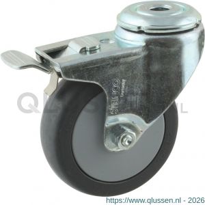 Protempo serie 64-40 zwenk apparatenwiel boutgat dubbele rem voorloop stalen gaffel grijs TPE 75 mm glijlager 464.751.400.300