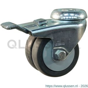 Protempo serie 64-42 zwenk apparatenwiel boutgat dubbele rem voorloop stalen gaffel grijs TPE 75 mm glijlager 464.751.420.300