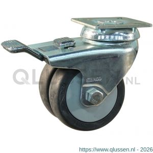 Protempo serie 64-42 zwenk apparatenwiel plaatbevestiging dubbele rem voorloop stalen gaffel grijs TPE 75 mm glijlager 464.751.426.300