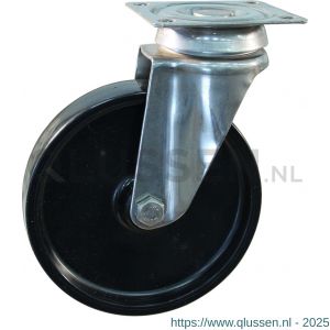 Protempo serie 65-37 apparatenwiel zwenk plaatbevestiging RVS gaffel zwart PA 125 mm glijlager 465.121.376.000