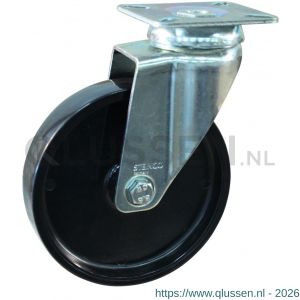 Protempo serie 65 zw zwenk apparatenwiel plaatbevestiging stalen gaffel zwart PA 125 mm glijlager 465.121.516.100