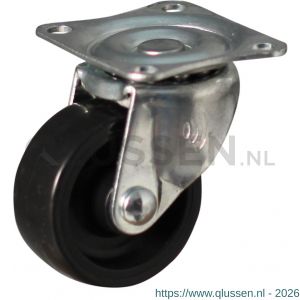 Protempo serie 65-44 apparatenwiel zwenk plaatbevestiging stalen gaffel zwart PP 38 mm glijlager 465.381.446.000