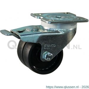 Protempo serie 65-42 zwenk apparatenwiel plaatbevestiging enkele rem stalen gaffel zwart PA 50 mm glijlager 465.501.426.600