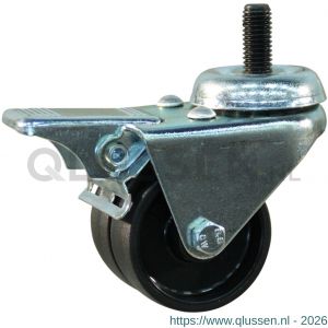 Protempo serie 65-42 zwenk apparatenwiel draadstift M10 enkele rem stalen gaffel zwart PA 75 mm glijlager 465.751.424.620