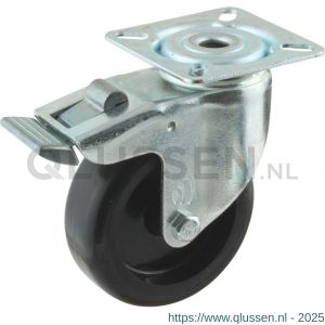 Protempo serie 65-60 apparatenwiel zwenk plaatbevestiging dubbele rem voorloop stalen gaffel zwart PP 75 mm glijlager 465.751.606.300