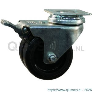 Protempo serie 65-62 zwenk apparatenwiel plaatbevestiging dubbele rem voorloop stalen gaffel zwart PP 75 mm glijlager 465.751.626.300