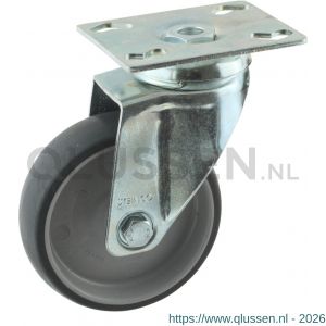 Protempo serie 66-51 zwenk apparatenwiel plaatbevestiging stalen gaffel grijze PA velg TPE band 100 mm glijlager 466.101.516.000