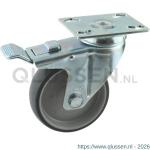 Protempo serie 66-51 zwenk apparatenwiel plaatbevestiging dubbele rem voorloop stalen gaffel grijze PA velg TPE band 100 mm glijlager 466.101.516.300