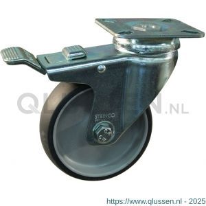 Protempo serie 66-51 apparatenwiel zwenk plaatbevestiging dubbele rem licht stalen gaffel grijze PA velg TPE band 100 mm glijlager 466.101.516.400