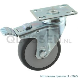 Protempo serie 66-51 zwenk apparatenwiel plaatbevestiging dubbele rem voorloop stalen gaffel grijze PA velg TPE band 100 mm kogellager 466.106.516.300