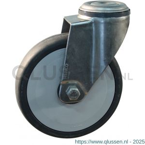 Protempo serie 66-38 zwenk apparatenwiel boutgat RVS gaffel grijze PA velg TPE band 100 mm kogellager RVS 466.108.380.010