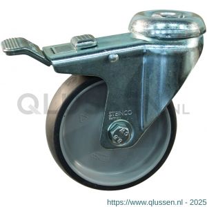 Protempo serie 66-51 zwenk apparatenwiel boutgat dubbele rem voorloop stalen gaffel grijze PA velg TPE band 125 mm glijlager 466.121.510.310