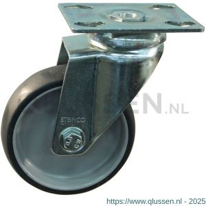 Protempo serie 66-51 zwenk apparatenwiel plaatbevestiging stalen gaffel grijze PA velg TPE band 125 mm glijlager 466.121.516.000