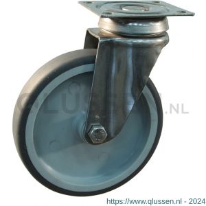 Protempo serie 68-37 zwenk apparatenwiel plaatbevestiging RVS gaffel grijze PA velg TPE band 100 mm glijlager 468.101.376.000