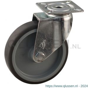 Protempo serie 68-60 zwenk apparatenwiel plaatbevestiging stalen gaffel grijze PA velg TPE band 100 mm glijlager 468.101.606.000