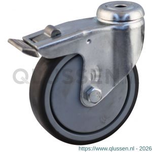 Protempo serie 68-60 zwenk apparatenwiel boutgat dubbele rem voorloop stalen gaffel grijze PA velg TPE band 100 mm kogellager 468.106.600.300
