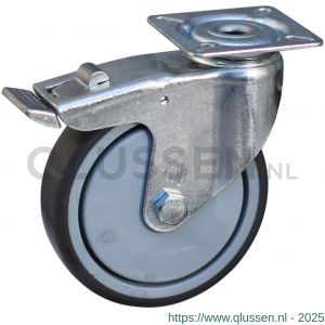 Protempo serie 68-60 zwenk apparatenwiel plaatbevestiging dubbele rem voorloop stalen gaffel grijze PA velg TPE band 100 mm kogellager 468.106.606.300