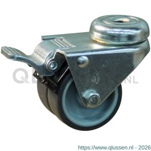 Protempo serie 68-62 zwenk apparatenwiel boutgat dubbele rem voorloop stalen gaffel grijze PA velg TPE band 50 mm glijlager 468.501.620.300