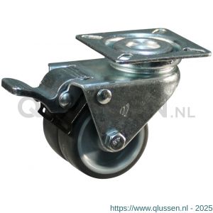 Protempo serie 68-62 zwenk apparatenwiel plaatbevestiging dubbele rem voorloop stalen gaffel grijze PA velg TPE band 50 mm glijlager 68-62 468.501.626.300